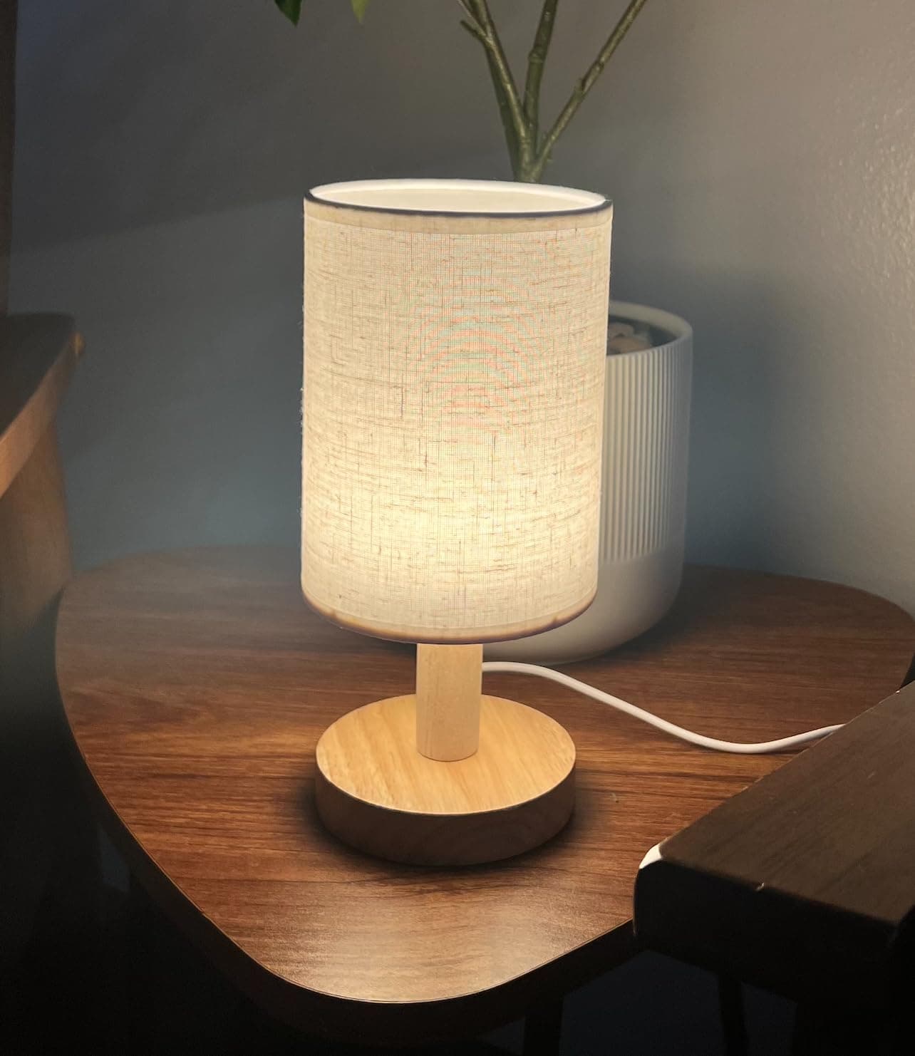 Small Table Lamp with Wood Base & Fabric Shade — lifestyle 1