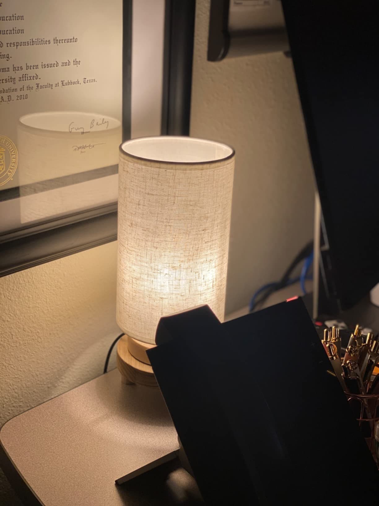 Minimalist Bedside Lamp with Fabric Shade — lifestyle 2