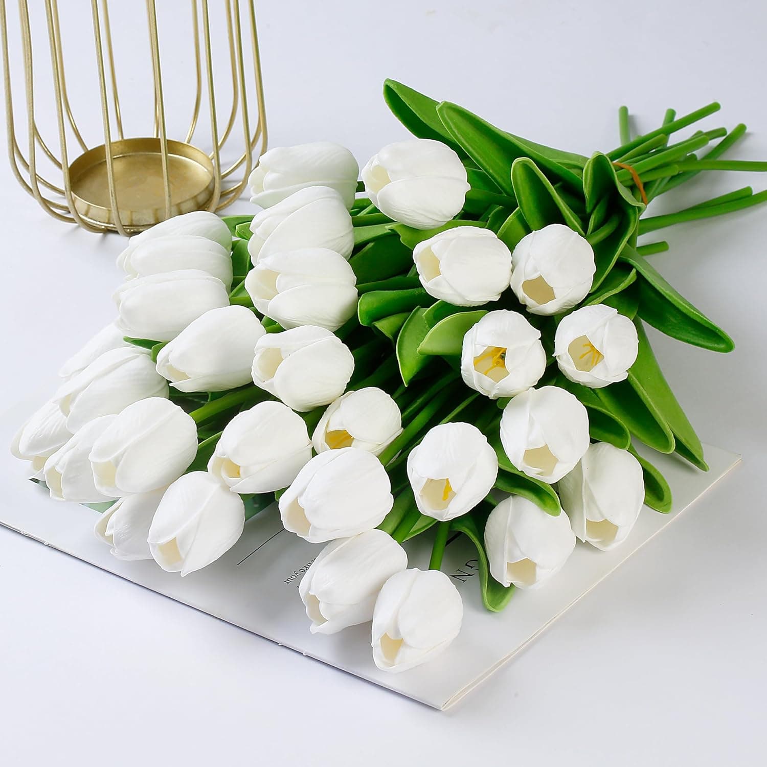 Real Touch PU Tulips, 30-Count, White