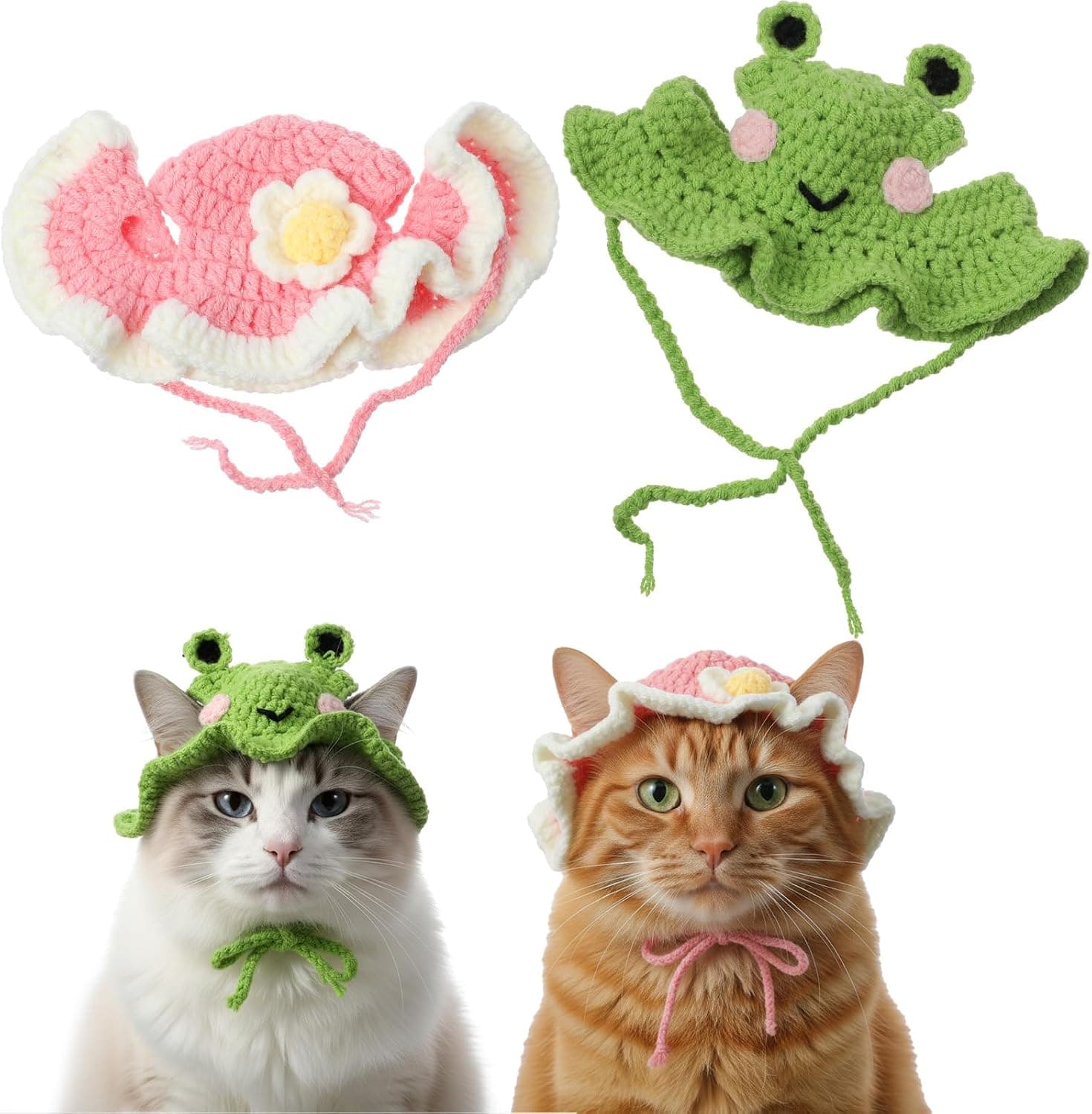 Knitted Frog Cat Hats (2-Pack)