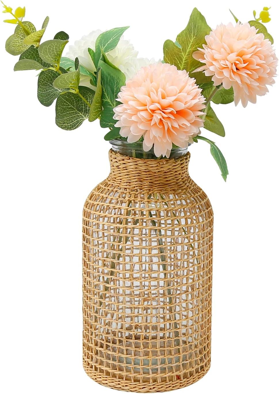 Straw-Woven Boho Glass Vase
