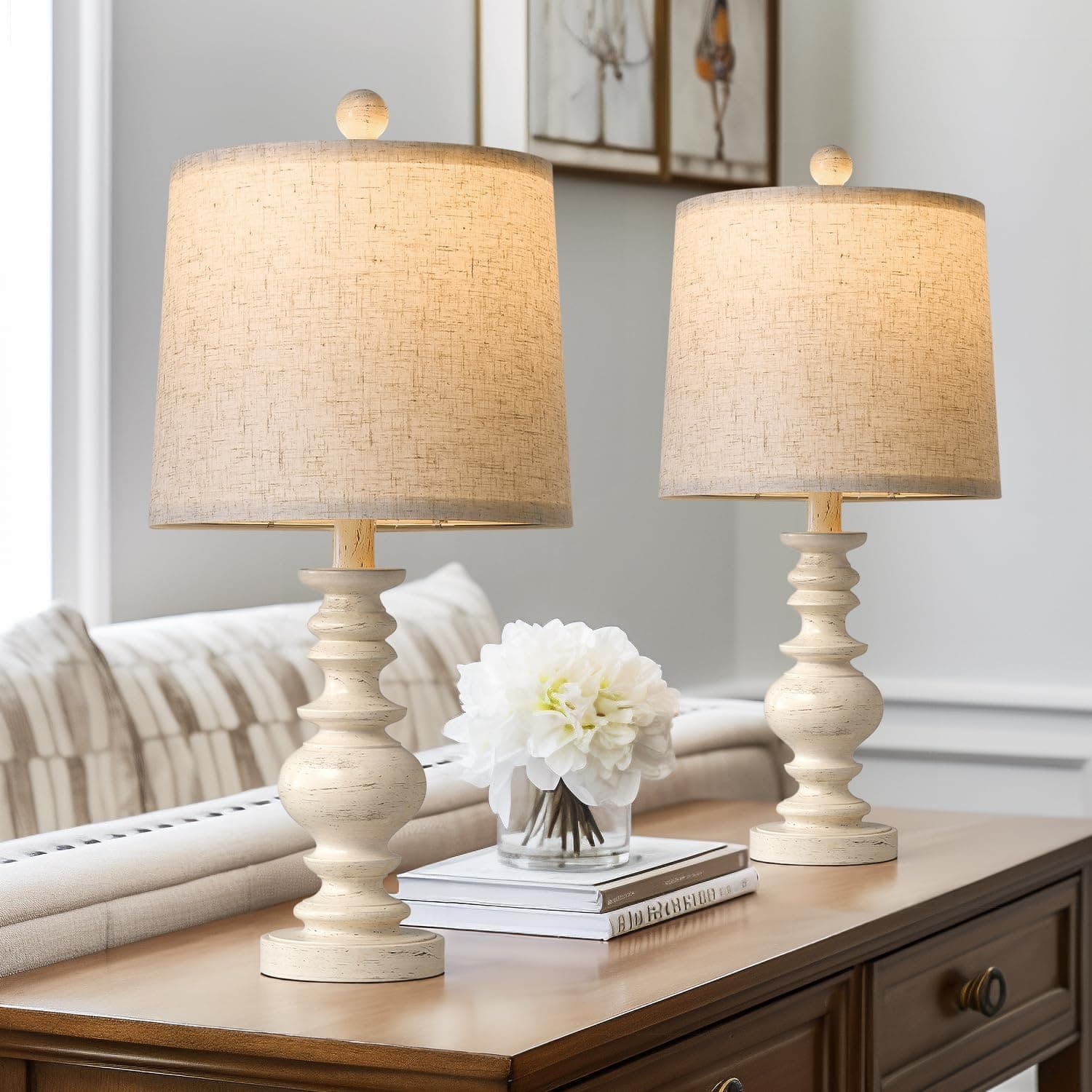 Set (2-Pack) Rustic Table Lamp with Linen Shades