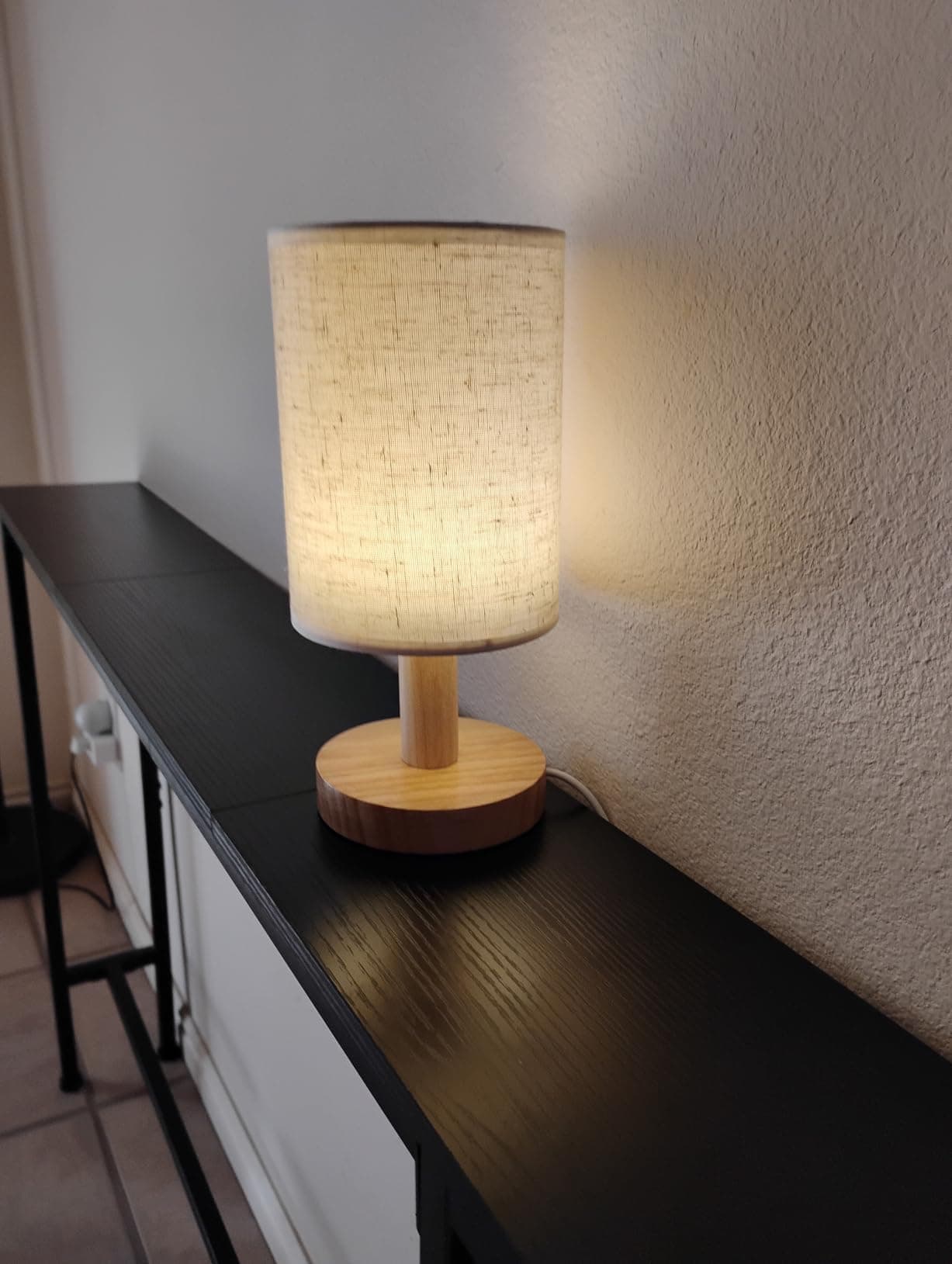 Small Table Lamp with Wood Base & Fabric Shade — lifestyle 2