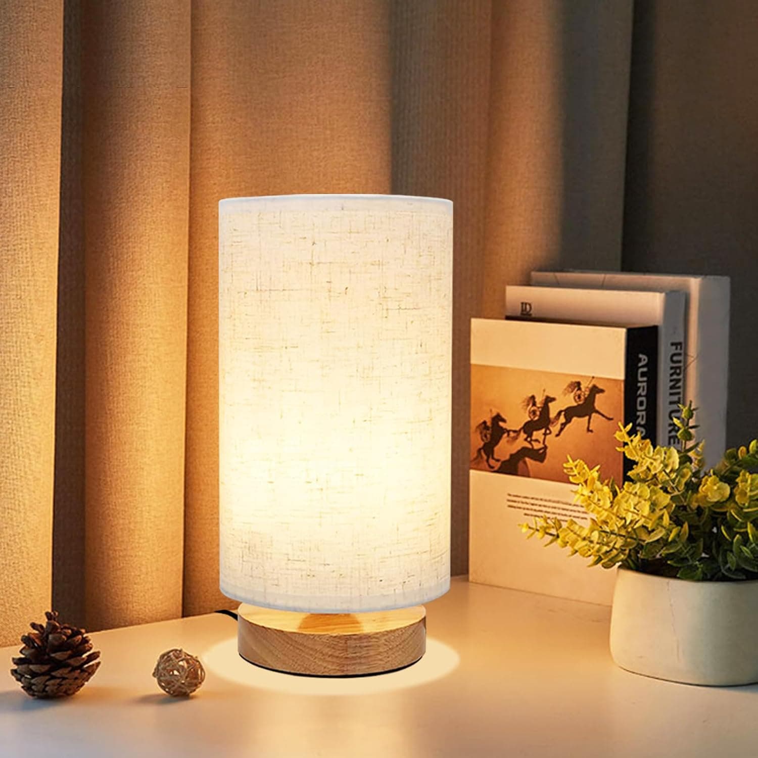 Minimalist Bedside Lamp with Fabric Shade