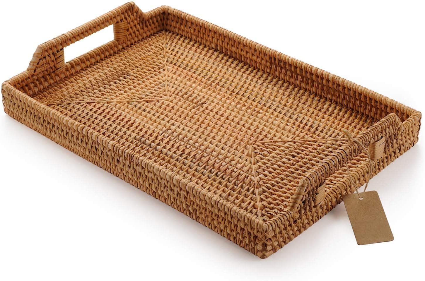 Hand-Woven Rattan Serving Tray with Handles