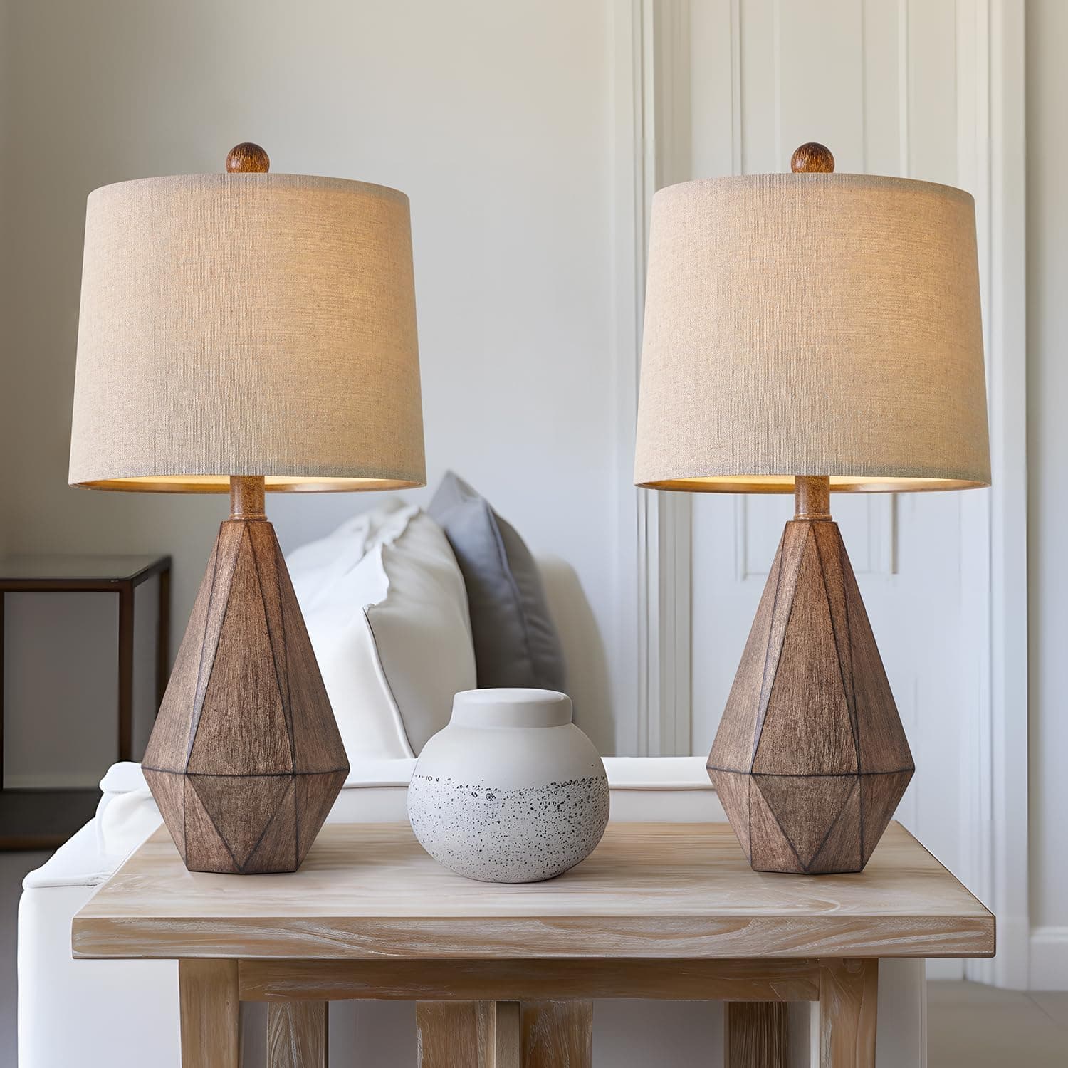 PoKat 20.25" Retro Farmhouse Table Lamp Set of 2 - Living Room & Bedroom Rustic Linen Bedside Nightstand Lamps for Kids, Study, Office - Resin, Suitable for Small Places - Amazon.com