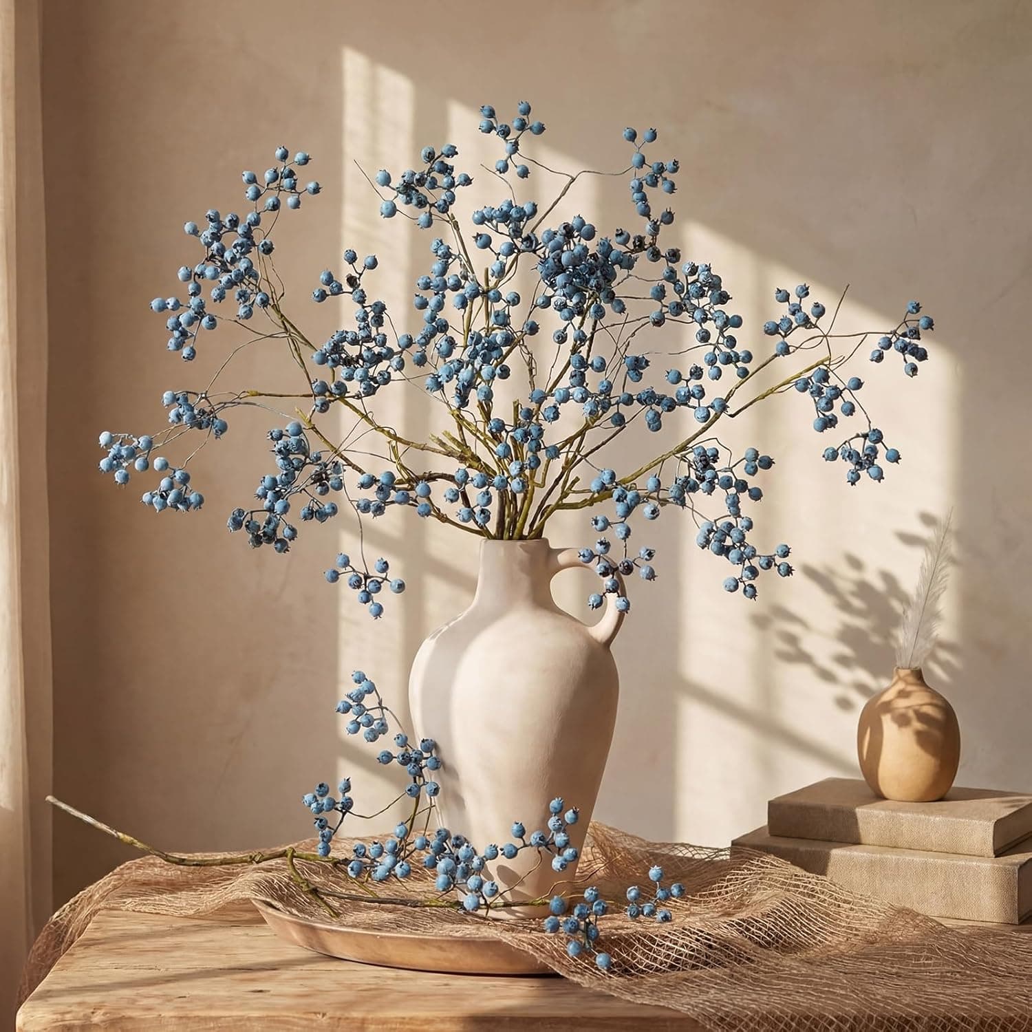Suncalla 3 Pcs Artificial Berry Stems 24 Inch Faux Berries Stem Home Decor Simulation Berry Stems for Holiday Party Home Office Decorations Wedding DIY Bridal Bouquet (Dark Blue, 24 Inch)