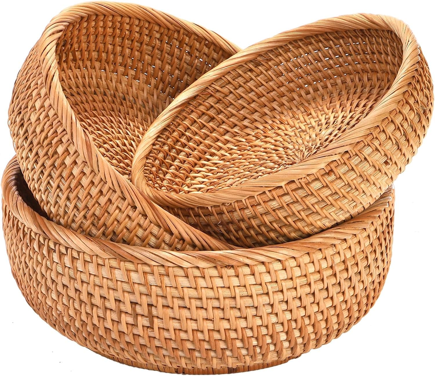 Round Rattan Fruit Baskets (Set of 3)