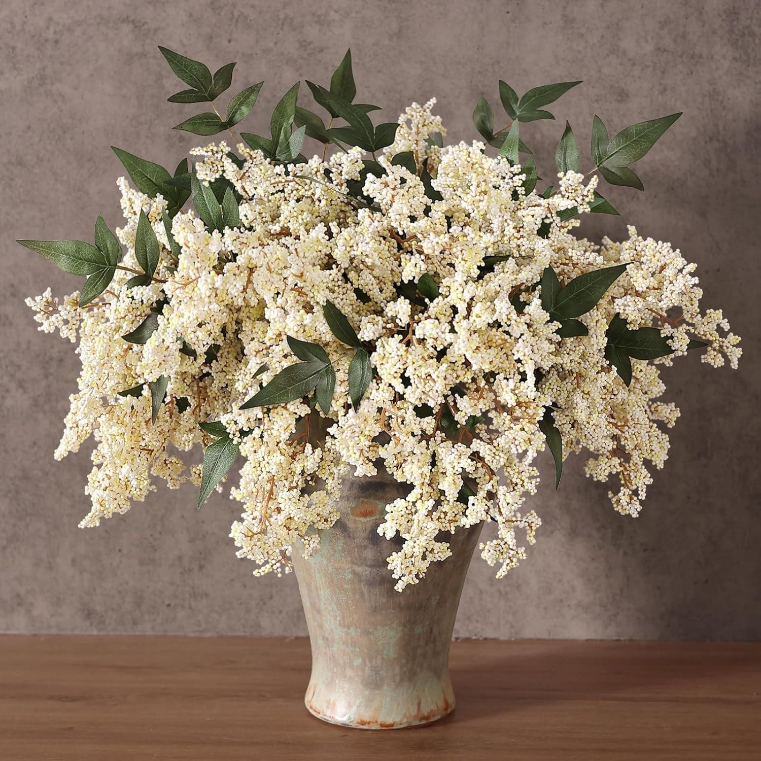 Juxdp 6 Pcs Artificial Nandina Berry Stem for Vase - 17" Realistic Faux Berry Spray, Fake Plant Branches with Stems for DIY Bouquet, Shower, Farmhouse, Mantel, Home Decor (Beige)