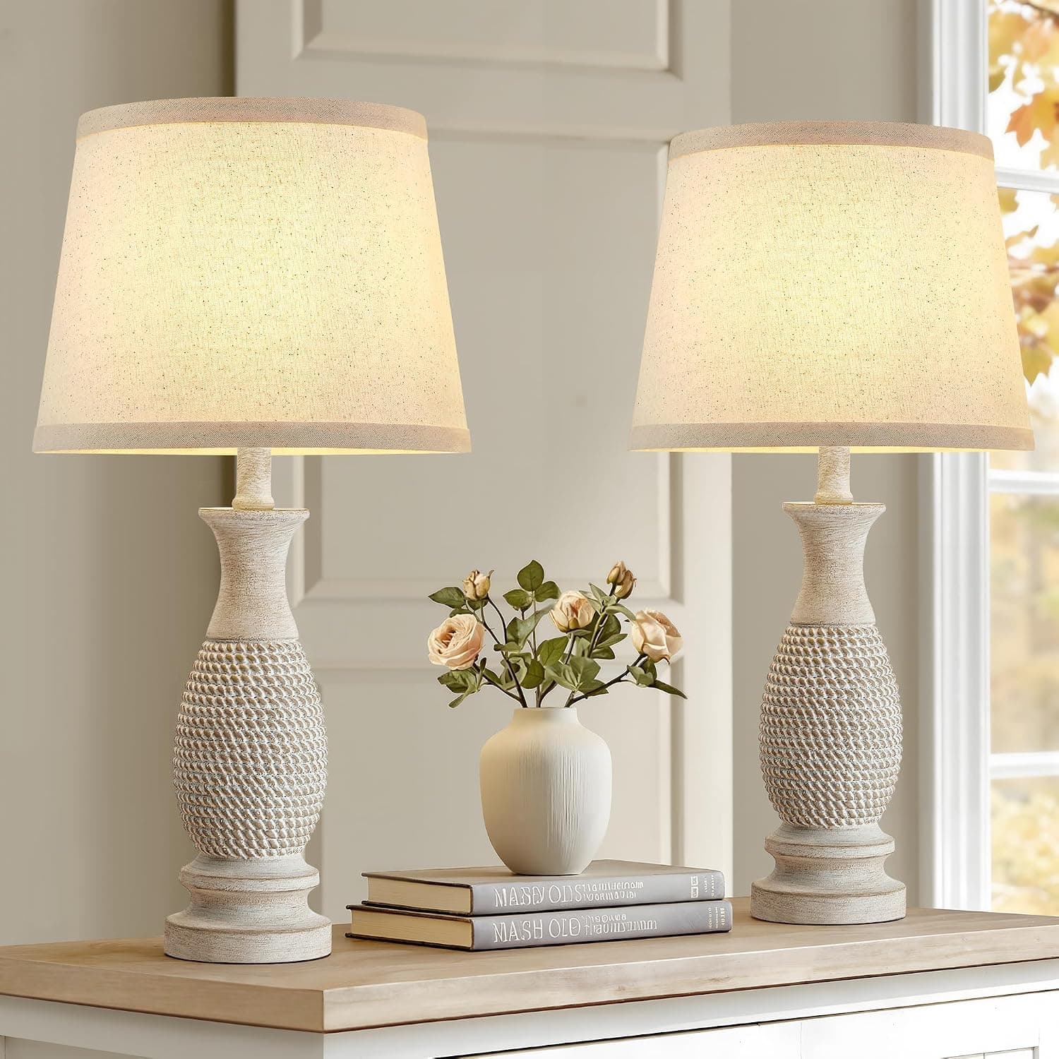 EJIAXIN Table Lamps Set of 2-21.6" Resin Farmhouse Bedside Lamps for Bedroom Living Room, Rustic Nightstand Bedroom Lamp with Rotary Switch for Night Stand End Table - Amazon.com